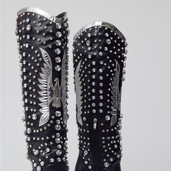 UO Studed tall black cowboy boots size 9 - Picture 5 of 6